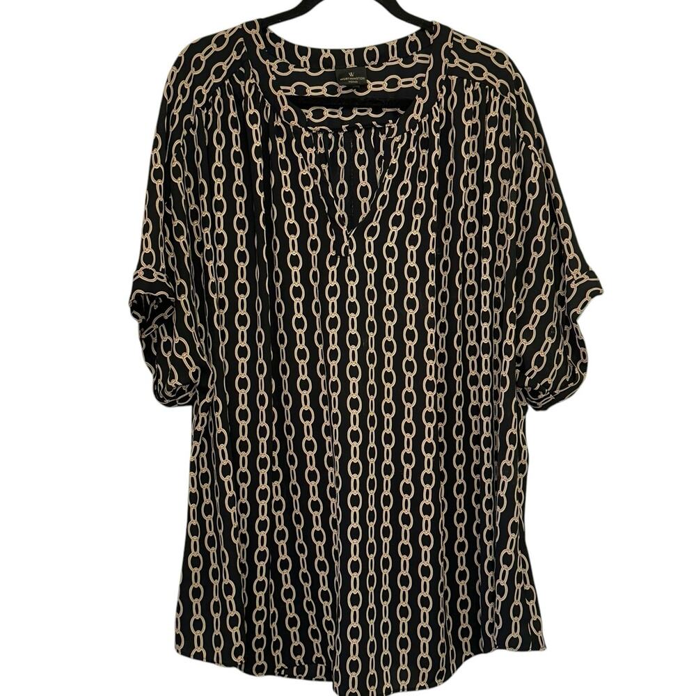 Worthington Chain Print Blouse Black‎ Tan Short Sleeve Plus Size 4X 5X